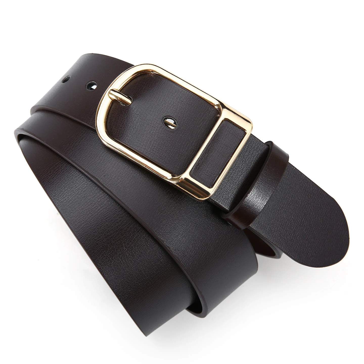 DJZ6007 brown belt and gold buckle angled view